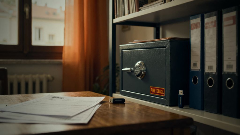 Feuerfeste Box und digitale Kopien als sichere Aufbewahrung für die Dokumentenmappe