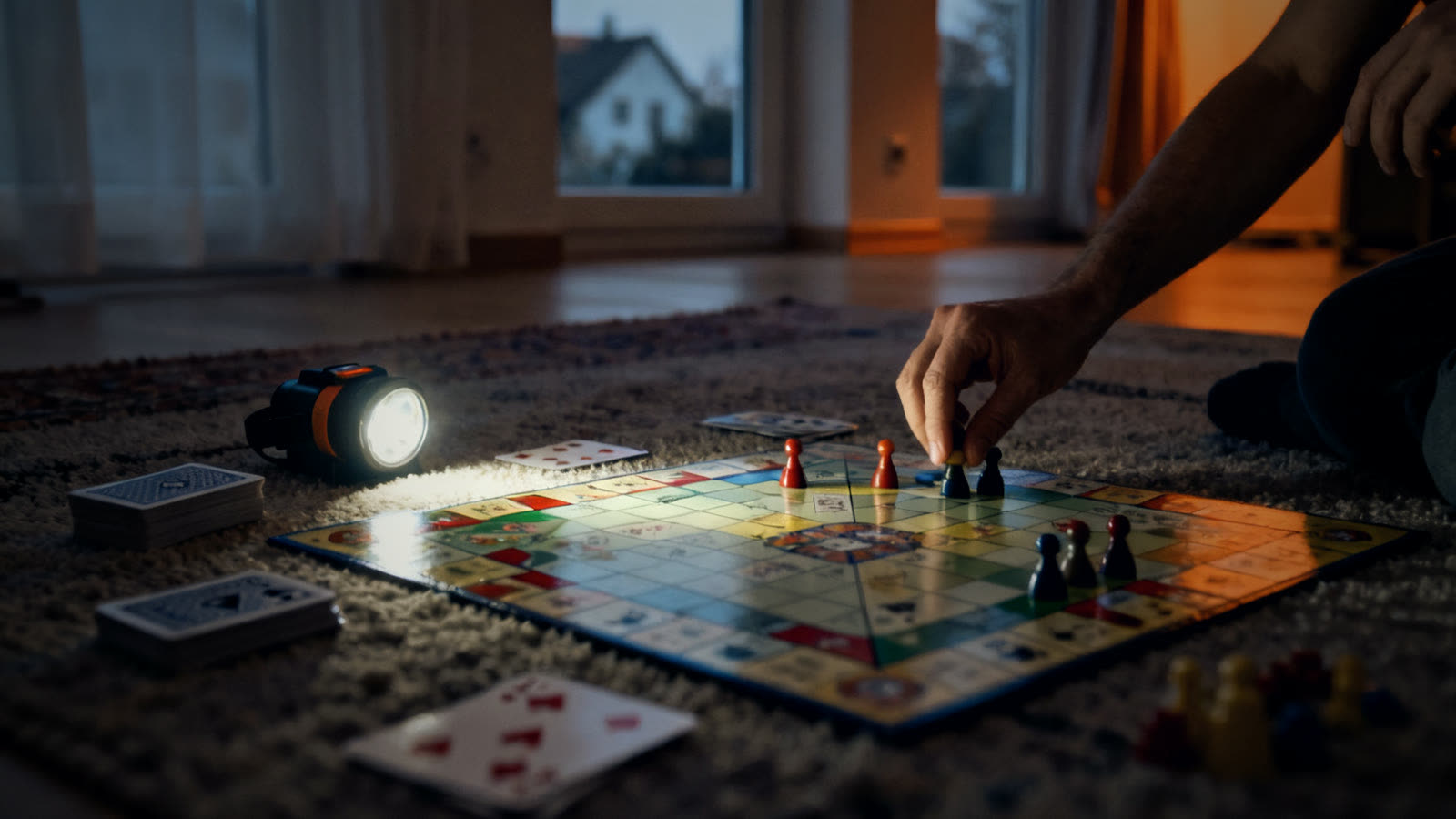 Karten- und Brettspiel im Stirnlampenlicht: Spiele ohne Strom helfen, beim Stromausfall Kinder zu beschäftigen
