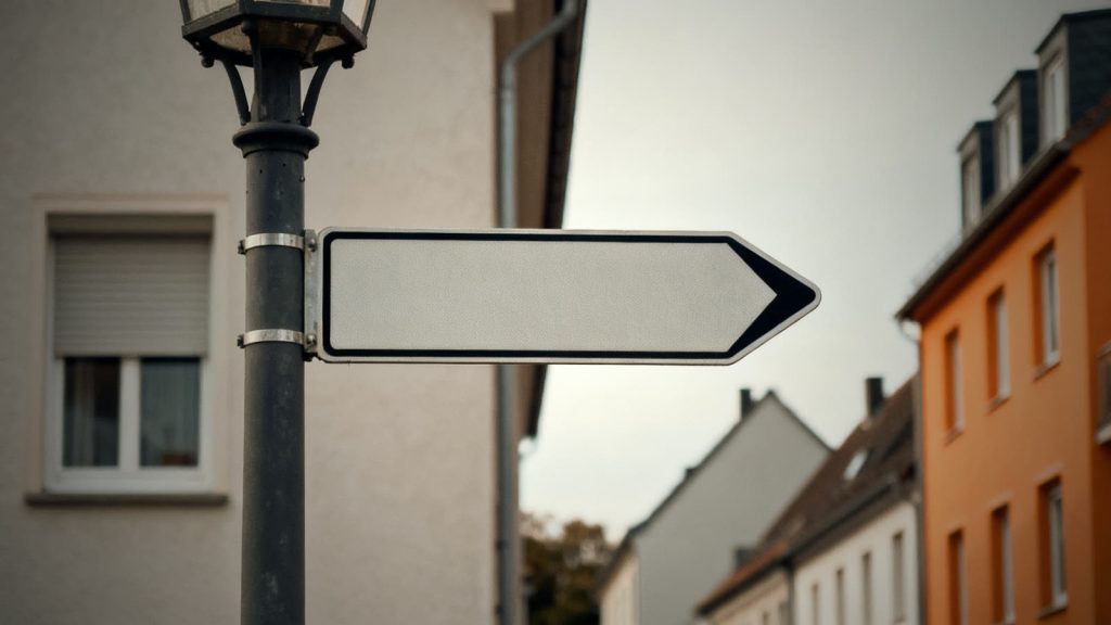 Wegweiser-Pfeil ohne Schrift an einer Laterne, der den Weg zum Notfalltreffpunkt andeuten soll
